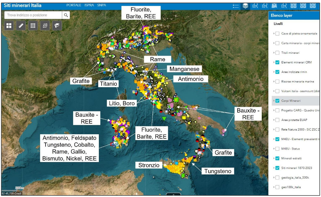 esplorazioni minerarie mappa ISPRA